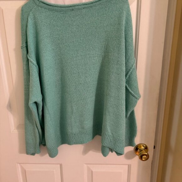 Pink Lilly Tell Me Everything Aqua Oversized Pocketed Light Weight Sweater - Picture 2 of 5